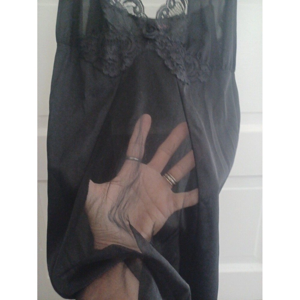 Vintage Fredericks of Hollywood black lace trim long slip gown M goth witchy